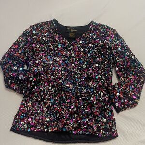 Vintage Classic Creations Sequin Top Womens Medium Holiday Party Confetti Blouse